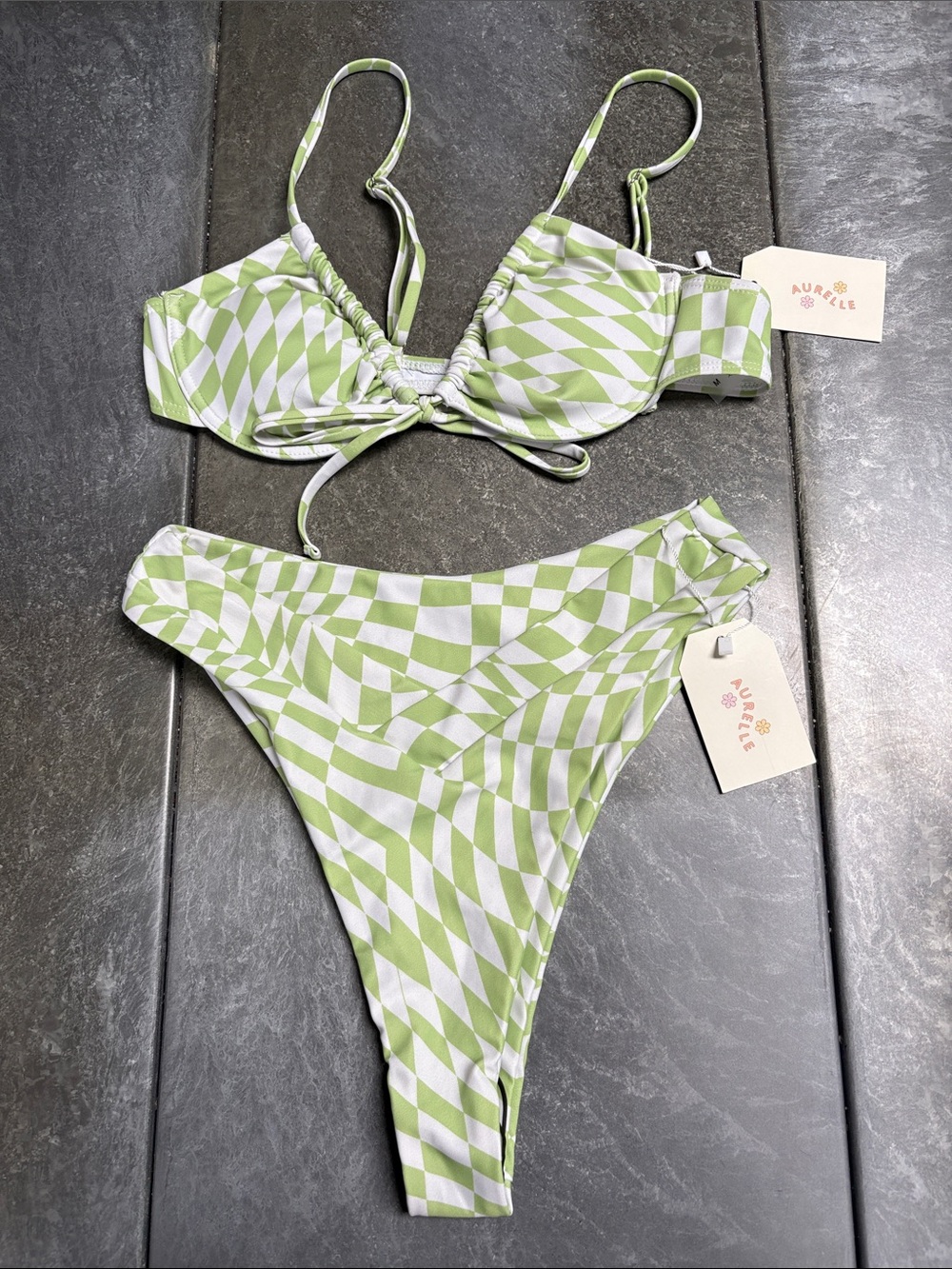 Aurielle Lime Green & White Geometric Bikini